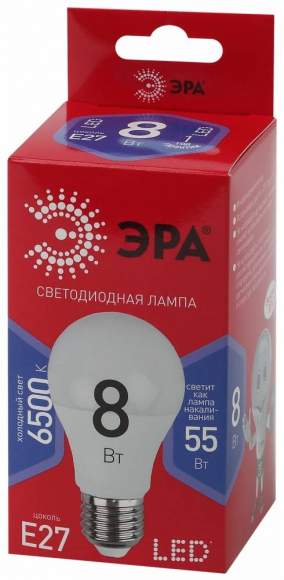 Светодиодная лампа E27 8W 6500К (дневной) Эра LED A60-8W-865-E27 R (Б0045323)