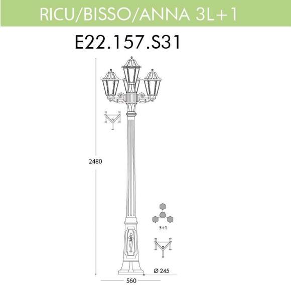 E22.157.S31.BYF1R Уличный фонарь Fumagalli Ricu Bisso/Anna 3+1