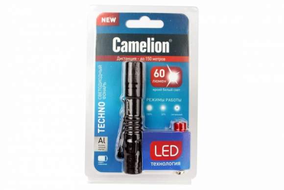 Ручной светодиодный фонарь на батарейках. Дистанция освещения 150 м. 3 режима работы. Camelion LED51516 (12916) Ручной светодиодный фонарь на батарейках. Дистанция освещения 150 м. 3 режима работы. Camelion LED51516 (12916)