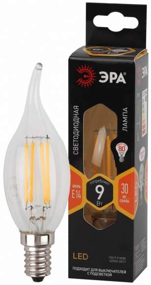 Филаментная светодиодная лампа Е14 9W 2700К (теплый) Эра F-LED BXS-9W-827-E14 (Б0047003)