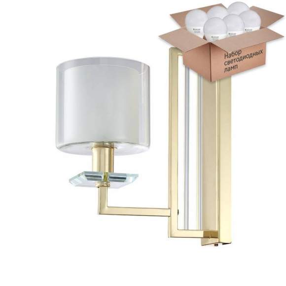 Бра Crystal Lux с лампочкой NICOLAS AP1 GOLD/WHITE+Lamps E14 P45 Бра Crystal Lux с лампочкой NICOLAS AP1 GOLD/WHITE+Lamps E14 P45