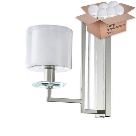 Бра Crystal Lux с лампочкой NICOLAS AP1 NICKEL/WHITE+Lamps E14 P45 Бра Crystal Lux с лампочкой NICOLAS AP1 NICKEL/WHITE+Lamps E14 P45