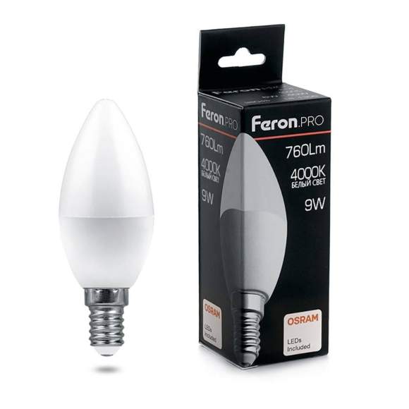 Светодиодная лампа E14 9W 4000K (белый) C37 LB-1309 Feron (38060)
