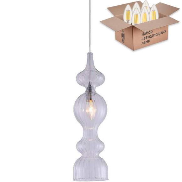 Подвесной светильник Crystal Lux с лампочкой Iris SP1 A Transparent+Lamps E14 Свеча