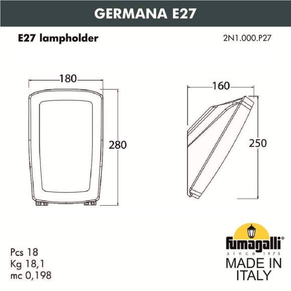 Уличный настенный светильник Fumagalli Germana 2N1.000.000.LYF1R Уличный настенный светильник Fumagalli Germana 2N1.000.000.LYF1R