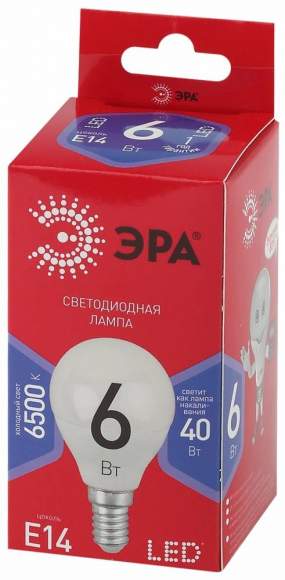 Светодиодная лампа Е14 6W 6500К (холодный) Эра LED P45-6W-865-E14 R (Б0045356)