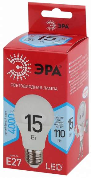 Светодиодная лампа Е27 15W 4000К (белый) Эра LED A60-15W-840-E27 R (Б0046356) Светодиодная лампа Е27 15W 4000К (белый) Эра LED A60-15W-840-E27 R (Б0046356)