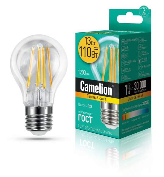 Светодиодная лампа E27 13W 3000К (теплый) A60 Camelion LED13-A60-FL/830/E27 (13716)