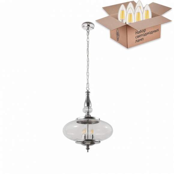 Подвесной светильник Crystal Lux с лампочками Miel SP4 Chrome+Lamps E14 Свеча Подвесной светильник Crystal Lux с лампочками Miel SP4 Chrome+Lamps E14 Свеча