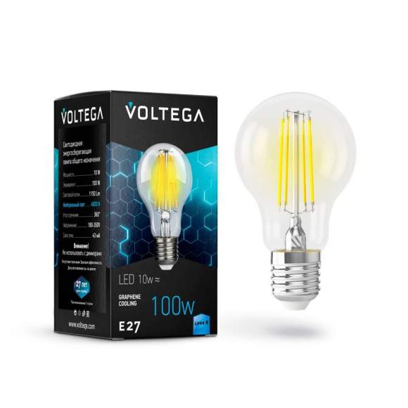 Филаментная светодиодная лампа E27 10W 4000К (белый) Crystal Voltega 7101