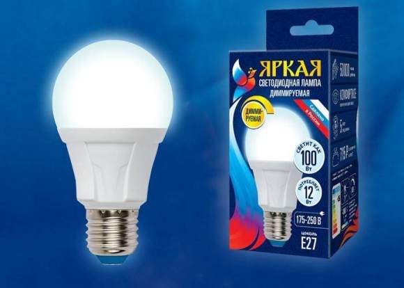 Диммируемая светодиодная лампа E27 12W 4000K (белый) Uniel LED-A60 12W-4000K-E27-FR-DIM PLP01WH (UL-00004289) Диммируемая светодиодная лампа E27 12W 4000K (белый) Uniel LED-A60 12W-4000K-E27-FR-DIM PLP01WH (UL-00004289)
