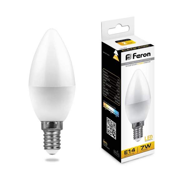 Светодиодная лампа E14 7W 2700K (теплый) C37 LB-97 Feron (25475)