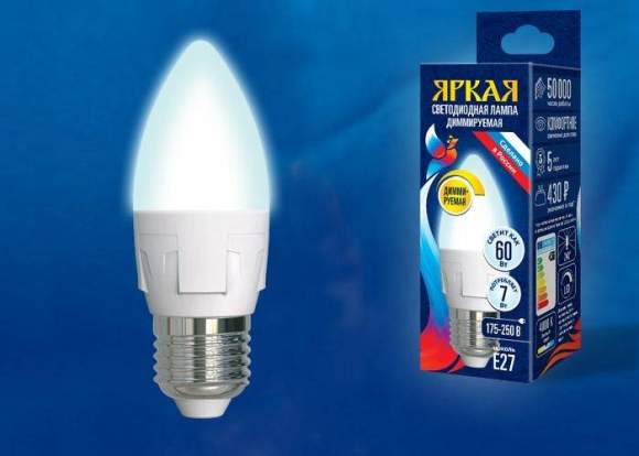 Диммируемая светодиодная лампа E27 7W 4000K (белый) Uniel LED-C37 7W-4000K-E27-FR-DIM PLP01WH (UL-00004295) Диммируемая светодиодная лампа E27 7W 4000K (белый) Uniel LED-C37 7W-4000K-E27-FR-DIM PLP01WH (UL-00004295)