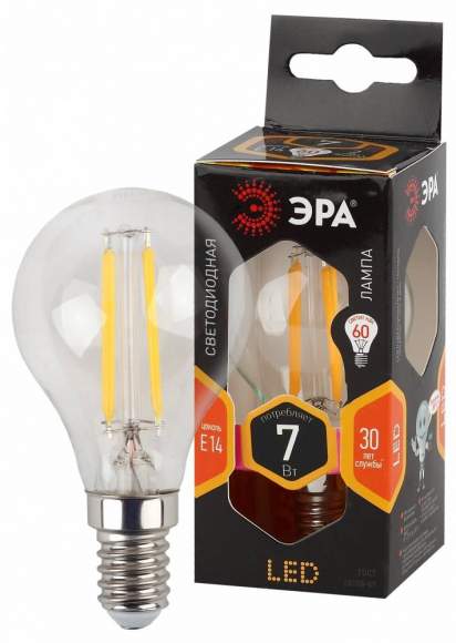 Филаментная светодиодная лампа Е14 7W 2700К (теплый) Эра F-LED P45-7W-827-E14 (Б0027946) Филаментная светодиодная лампа Е14 7W 2700К (теплый) Эра F-LED P45-7W-827-E14 (Б0027946)