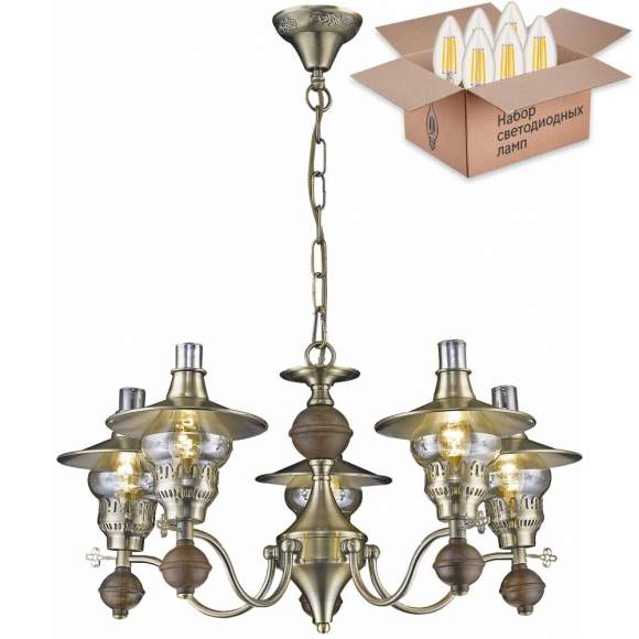 Подвесная люстра с лампочками Velante 305-503-05+Lamps E14 Свеча Подвесная люстра с лампочками Velante 305-503-05+Lamps E14 Свеча