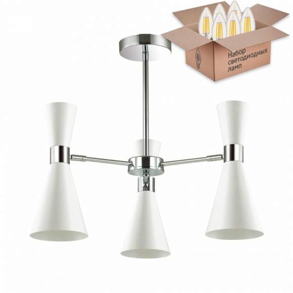 Люстра на штанге с лампочкой Lumion Quinn 3661/3C+Lamps E14 Свеча Люстра на штанге с лампочкой Lumion Quinn 3661/3C+Lamps E14 Свеча