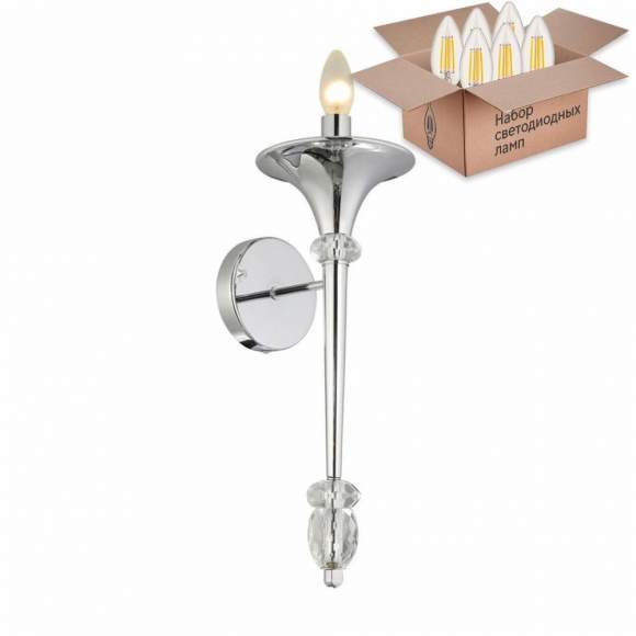 Бра Crystal Lux с лампочкой Miracle AP1 Chrome+Lamps E14 Свеча Бра Crystal Lux с лампочкой Miracle AP1 Chrome+Lamps E14 Свеча