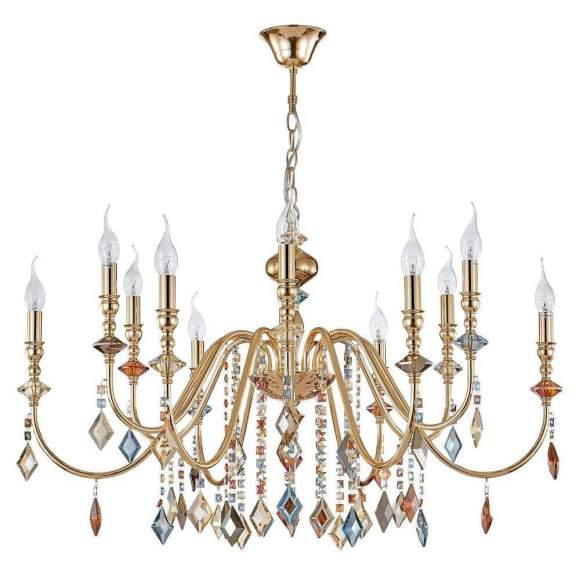 Люстра подвесная Crystal Lux с лампочками MERCEDES SP6+6 GOLD/COLOR+Lamps E14 Свеча