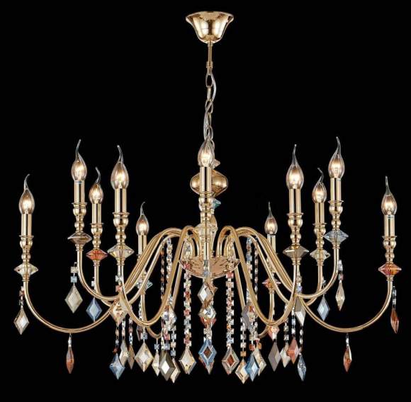 Люстра подвесная Crystal Lux с лампочками MERCEDES SP6+6 GOLD/COLOR+Lamps E14 Свеча