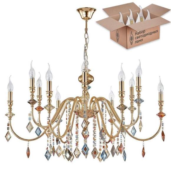 Люстра подвесная Crystal Lux с лампочками MERCEDES SP6+6 GOLD/COLOR+Lamps E14 Свеча