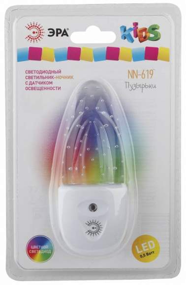 Ночник светодиодный с сенсором Пузырьки ЭРА NN-619-LS-W белый (12/60/1260) Ночник светодиодный с сенсором Пузырьки ЭРА NN-619-LS-W белый (12/60/1260)