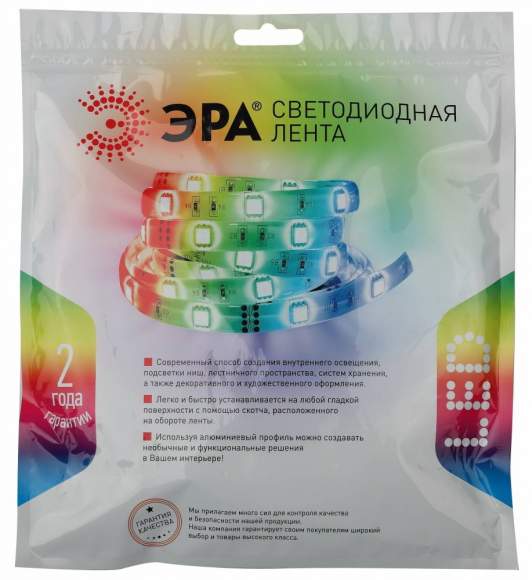 5м. Светодиодная лента RGB 5050, 2700К, 14,4W, 24V, 60LED/m, IP65 Эра LS5050-14,4-60-24-65-RGB-5m (Б0043115) 5м. Светодиодная лента RGB 5050, 2700К, 14,4W, 24V, 60LED/m, IP65 Эра LS5050-14,4-60-24-65-RGB-5m (Б0043115)