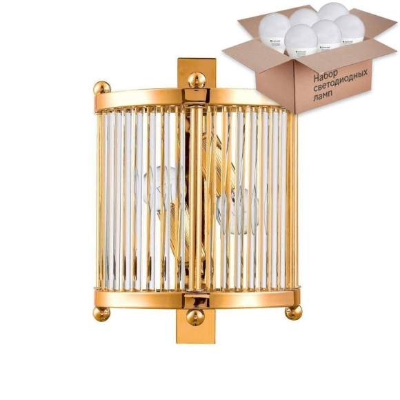 Бра Crystal Lux с лампочками TADEO AP2 GOLD/TRANSPARENTE+Lamps E14 P45 Бра Crystal Lux с лампочками TADEO AP2 GOLD/TRANSPARENTE+Lamps E14 P45