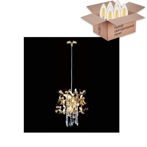 Подвесной светильник Crystal Lux с лампочками Romeo SP2 Gold D250+Lamps E14 Свеча Подвесной светильник Crystal Lux с лампочками Romeo SP2 Gold D250+Lamps E14 Свеча