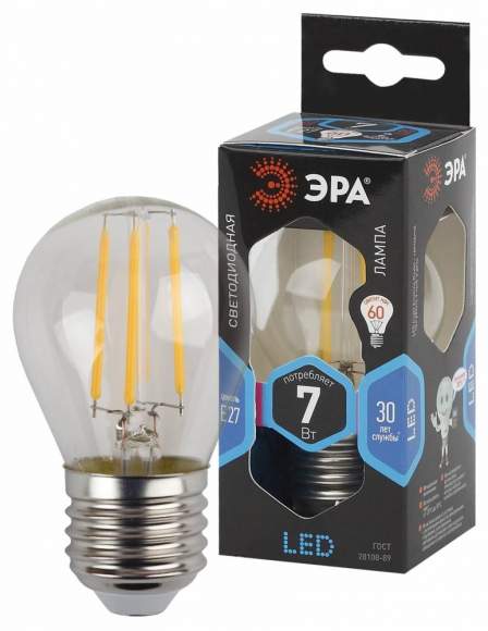 Филаментная светодиодная лампа Е27 7W 4000К (белый) Эра F-LED P45-7W-840-E27 (Б0027949) Филаментная светодиодная лампа Е27 7W 4000К (белый) Эра F-LED P45-7W-840-E27 (Б0027949)