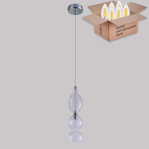 Подвесной светильник Crystal Lux с лампочкой Iris SP1 B Transparent+Lamps E14 Свеча