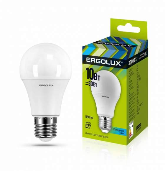 Светодиодная лампа E27 10W 4500K (белый) Ergolux LED-A60-10W-E27-4K (12149)