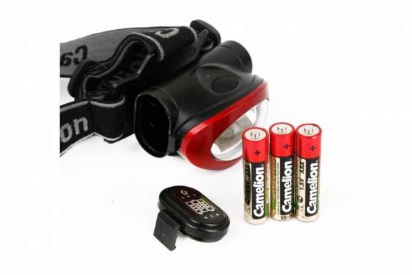 Светодиодный налобный фонарь на батарейках. Дистанция освещения 30м. Поворотный корпус. Camelion LED5382 (13366)