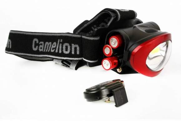 Светодиодный налобный фонарь на батарейках. Дистанция освещения 30м. Поворотный корпус. Camelion LED5382 (13366)