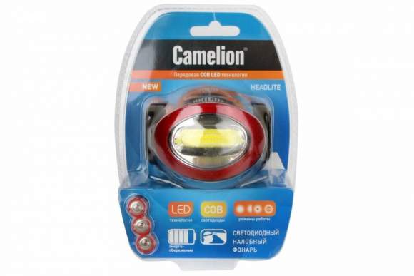 Светодиодный налобный фонарь на батарейках. Дистанция освещения 30м. Поворотный корпус. Camelion LED5382 (13366)