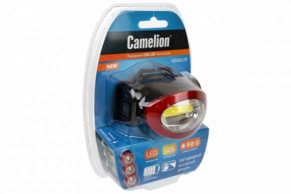 Светодиодный налобный фонарь на батарейках. Дистанция освещения 30м. Поворотный корпус. Camelion LED5382 (13366)