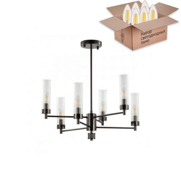 Люстра на штанге с лампочками Lumion Kamilla 5275/6C+Lamps E14 Свеча Люстра на штанге с лампочками Lumion Kamilla 5275/6C+Lamps E14 Свеча