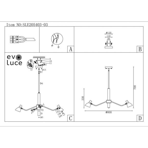 Люстра на штанге Evoluce Lita SLE205403-03