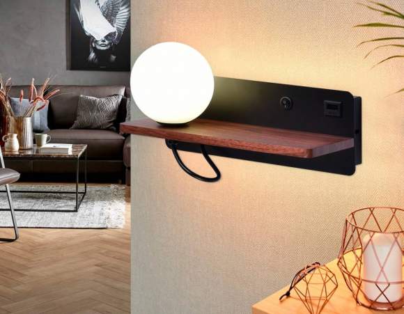Настенный светильник с выключателем, USB портом и полкой Ambrella light Wallers FW521 Настенный светильник с выключателем, USB портом и полкой Ambrella light Wallers FW521