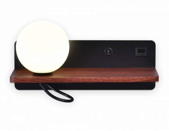 Настенный светильник с выключателем, USB портом и полкой Ambrella light Wallers FW521 Настенный светильник с выключателем, USB портом и полкой Ambrella light Wallers FW521