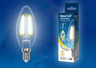 Лампа светодиодная диммируемая Uniel Air Е14 5W 3000K прозрачная LED-C35-5W/WW/E14/CL/DIM GLA01TR картон (UL-00002860)