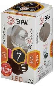 Светодиодная лампа Е27 7W 2700К (теплый) Эра LED P45-7W-827-E27-Clear (Б0017243)