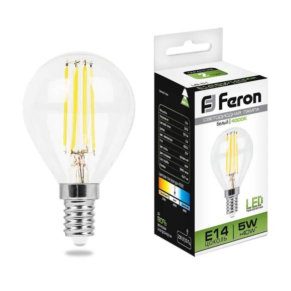 Филаментная светодиодная лампа E14 5W 4000K (белый) G45 LB-61 Feron (25579)
