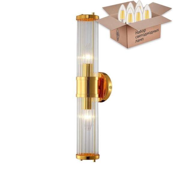 Бра Crystal Lux с лампочками SANCHO AP2 GOLD+Lamps E14 Свеча