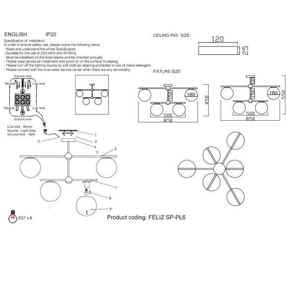 Потолочная люстра Crystal Lux с поддержкой Маруся FELIZ SP-PL6 BRONZE/WHITE-М Потолочная люстра Crystal Lux с поддержкой Маруся FELIZ SP-PL6 BRONZE/WHITE-М