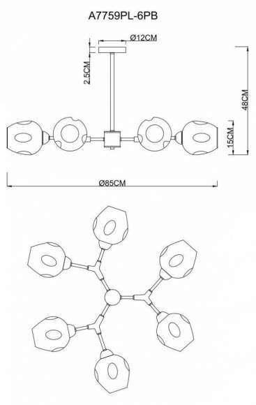 Люстра на штанге Arte Lamp Yuka Smoky с поддержкой Алиса A7759PL-6PB-A