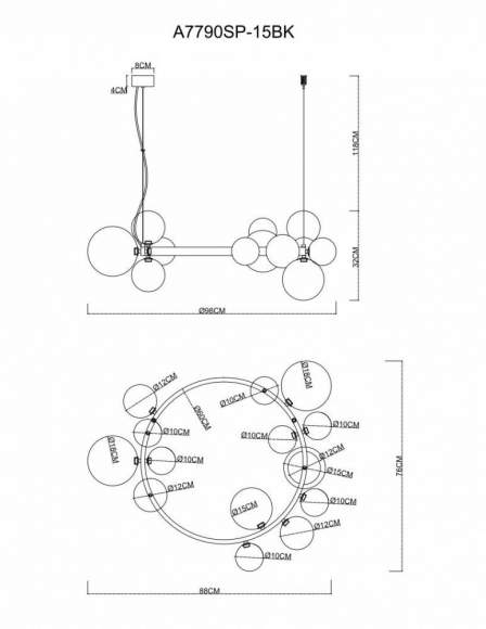 Подвесная люстра Arte Lamp Vincent с поддержкой Алиса A7790SP-15BK-A Подвесная люстра Arte Lamp Vincent с поддержкой Алиса A7790SP-15BK-A