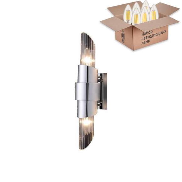 Бра Crystal Lux с лампочками Justo AP2 Chrome+Lamps E14 Свеча Бра Crystal Lux с лампочками Justo AP2 Chrome+Lamps E14 Свеча