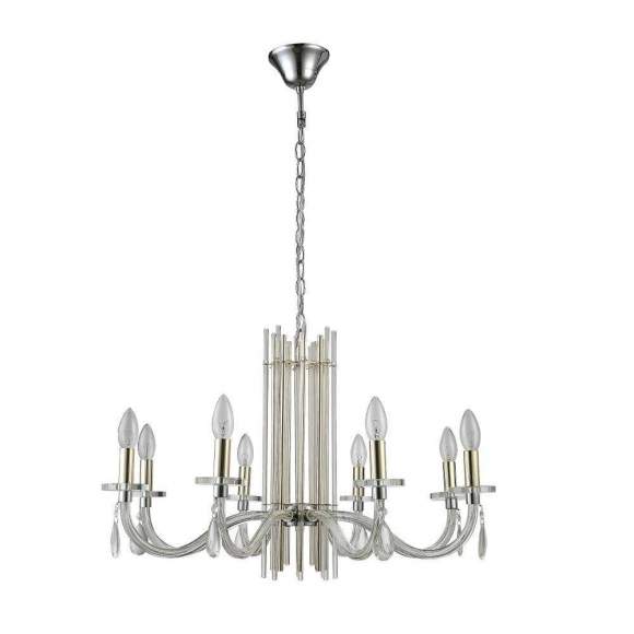 Подвесная люстра Crystal Lux с лампочками AURELIO SP8 GOLD+CHROME/TRANSPARENT+Lamps E14 Свеча Подвесная люстра Crystal Lux с лампочками AURELIO SP8 GOLD+CHROME/TRANSPARENT+Lamps E14 Свеча