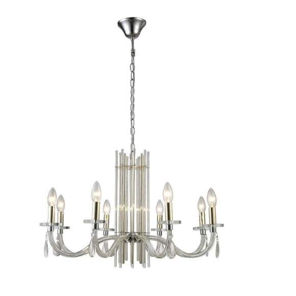 Подвесная люстра Crystal Lux с лампочками AURELIO SP8 GOLD+CHROME/TRANSPARENT+Lamps E14 Свеча Подвесная люстра Crystal Lux с лампочками AURELIO SP8 GOLD+CHROME/TRANSPARENT+Lamps E14 Свеча