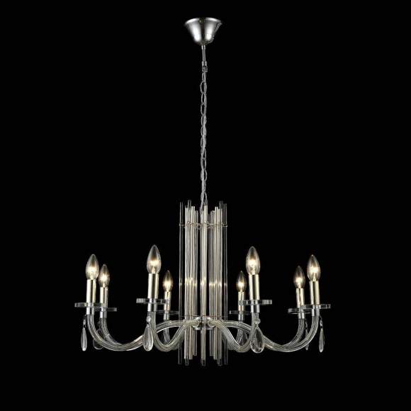 Подвесная люстра Crystal Lux с лампочками AURELIO SP8 GOLD+CHROME/TRANSPARENT+Lamps E14 Свеча Подвесная люстра Crystal Lux с лампочками AURELIO SP8 GOLD+CHROME/TRANSPARENT+Lamps E14 Свеча